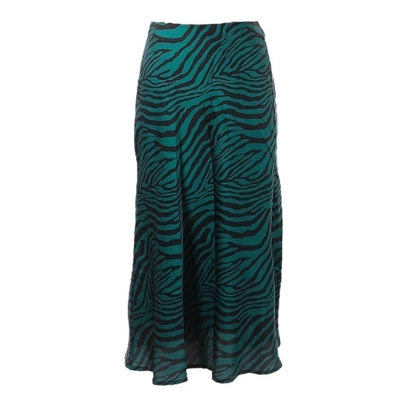 Lea & Viola Teal Zebra Animal Print Lightweight Satin Maxi Slip Skirt Size S NWT - Picture 1 of 10